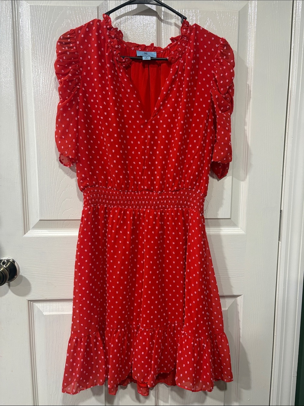 CeCe Red Dress with Pink Dot Accents